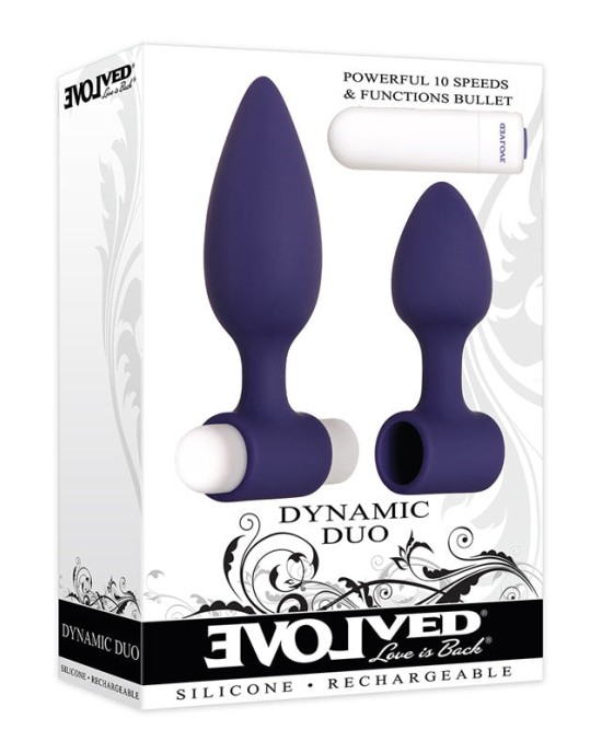 Evolved Dynamic Duo - Navy Blue Butt Plugs with Bullet