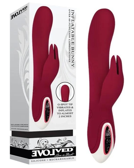 Evolved Inflatable Bunny Rabbit Vibrator - Burgundy