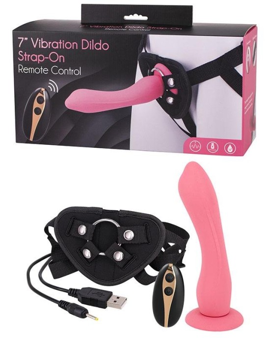 7 Inch Vibration Dildo Strap-On - Pink