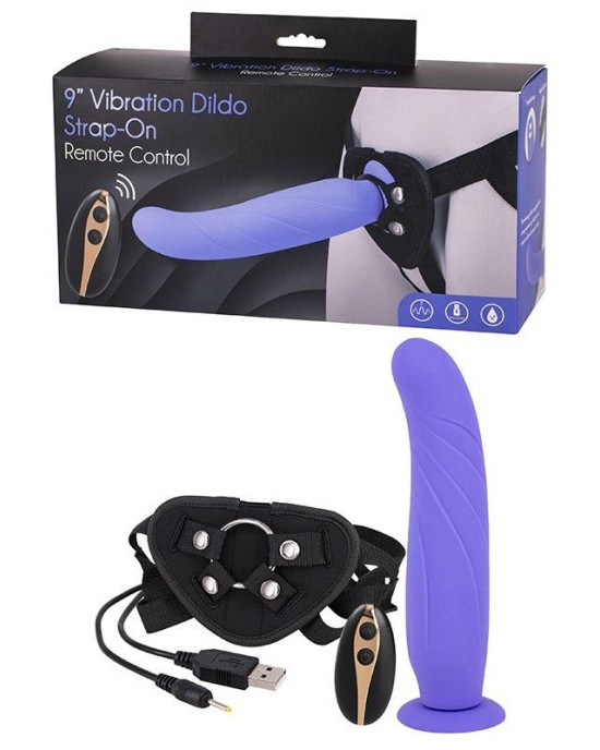 9 Inch Vibration Dildo Strap-On - Purple