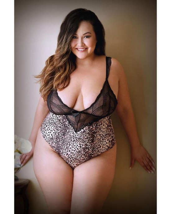 Curve Lorena Animal Print & Lace Teddy - Leopard 3X/4X