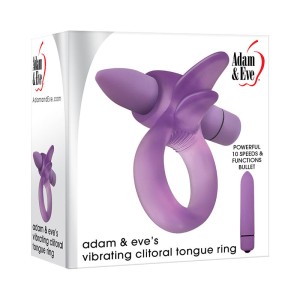 Adam & Eve Vibrating Clitoral Tongue Cock Ring - Purple