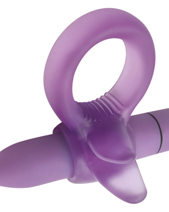 Adam & Eve Vibrating Clitoral Tongue Cock Ring - Purple