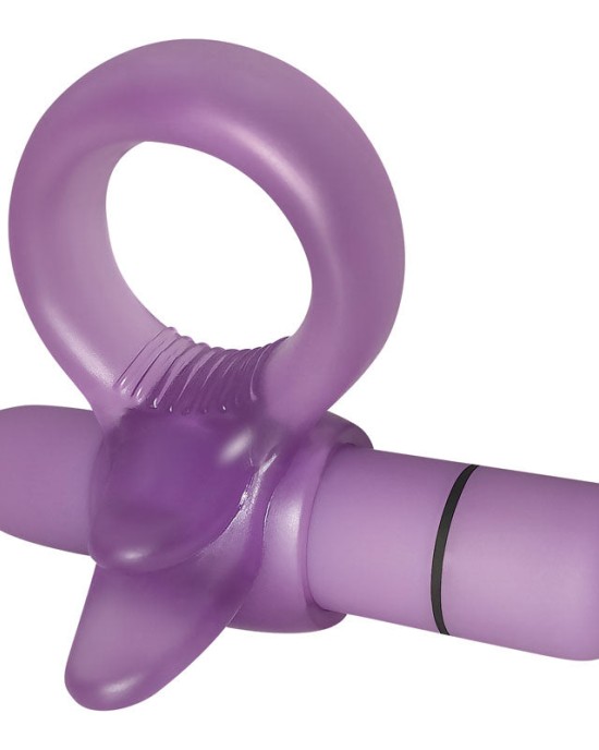 Adam & Eve Vibrating Clitoral Tongue Cock Ring - Purple