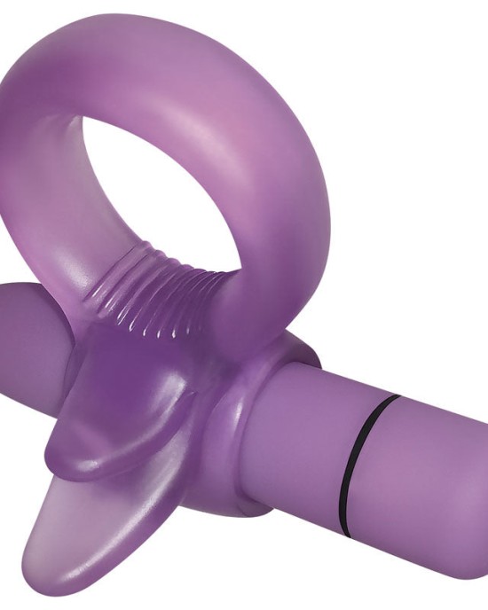 Adam & Eve Vibrating Clitoral Tongue Cock Ring - Purple