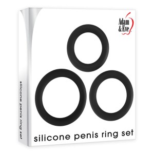 Adam & Eve Silicone Penis Cock Ring Set - Black - Set of 3 Sizes