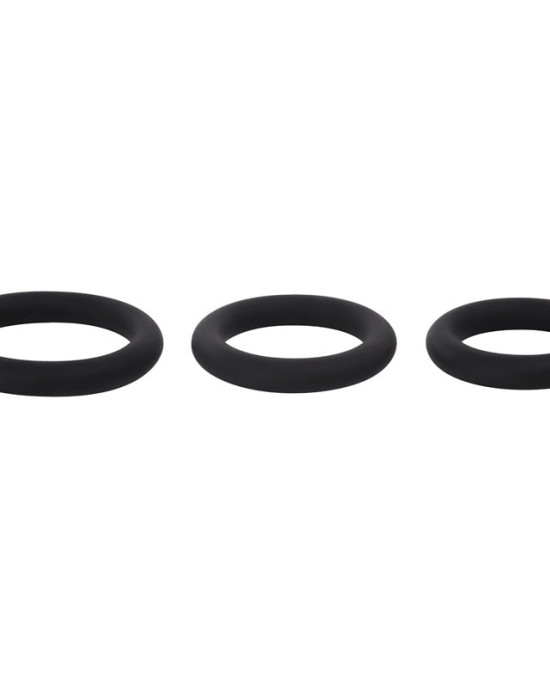 Adam & Eve Silicone Penis Cock Ring Set - Black - Set of 3 Sizes