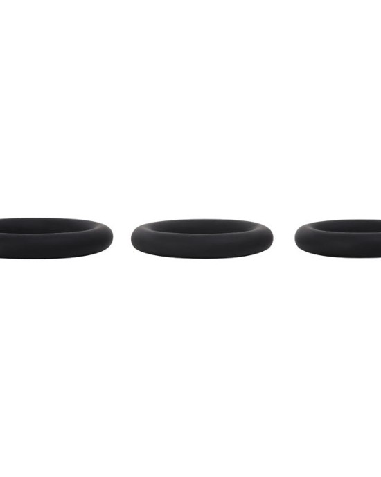 Adam & Eve Silicone Penis Cock Ring Set - Black - Set of 3 Sizes