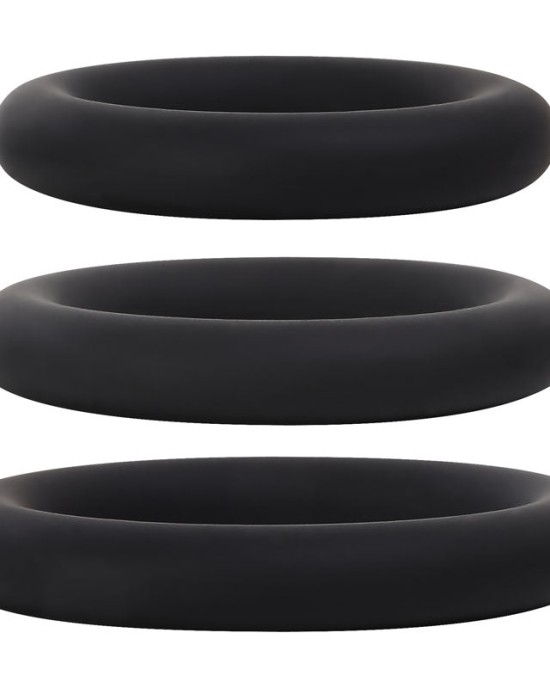 Adam & Eve Silicone Penis Cock Ring Set - Black - Set of 3 Sizes