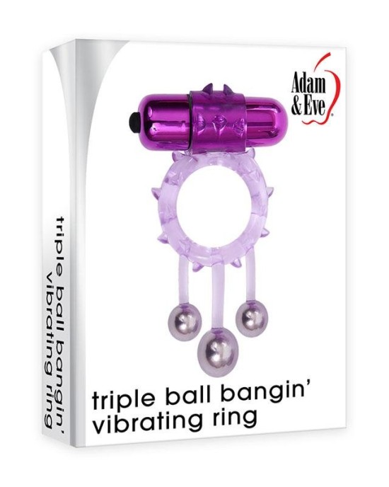 Adam & Eve Triple Ball Bangin Vibrating Cock Ring - Purple