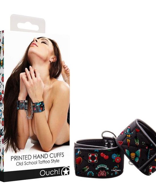 Ouch! Printed Hand Cuffs - Old School Tattoo Style Restraints