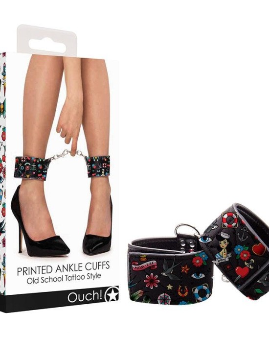 Ouch! Printed Ankle Cuffs - Old School Tattoo Style Restraints