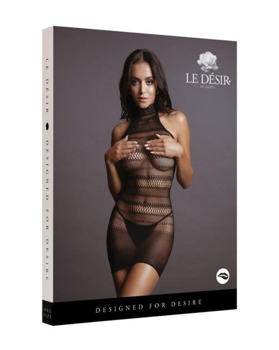 LE DESIR High Lace Neck Net Mini Dress - Black - One Size