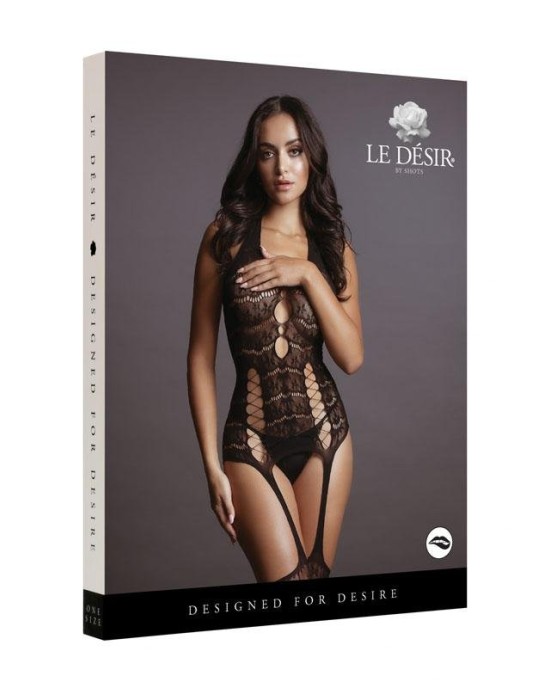 Le Desir Lace Suspender Bodystocking - Black - OS