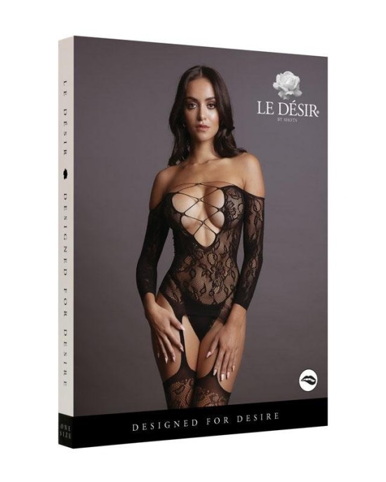 LE DESIR Criss Cross Neck Bodystocking - Black - One Size