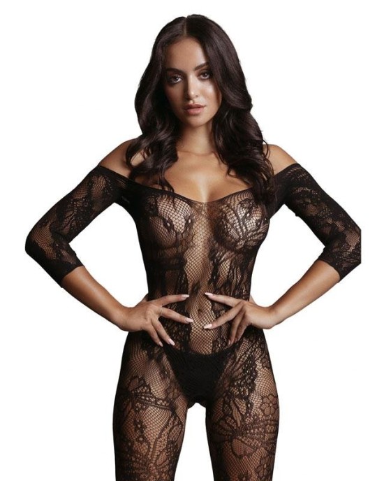 LE DESIR Lace Sleeved Bodystocking - Black - One Size