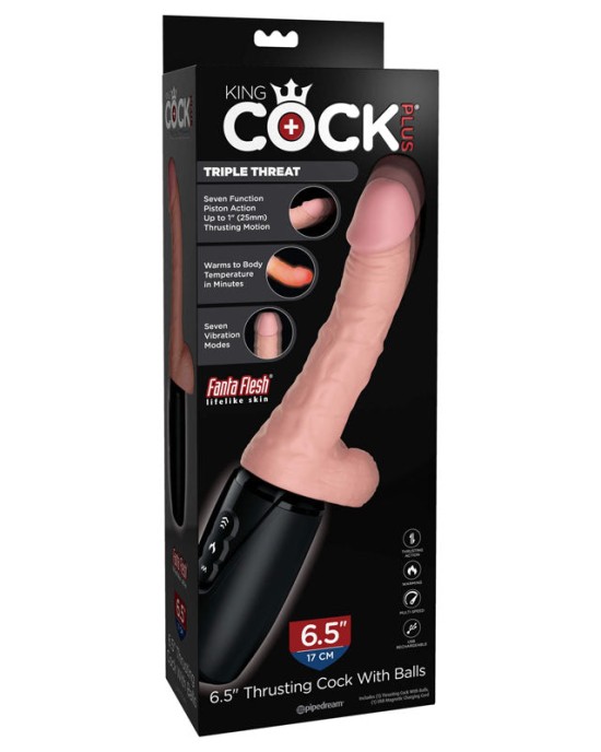 King Cock Plus 6.5 Inch Thrusting Cock with Balls - Flesh Dong