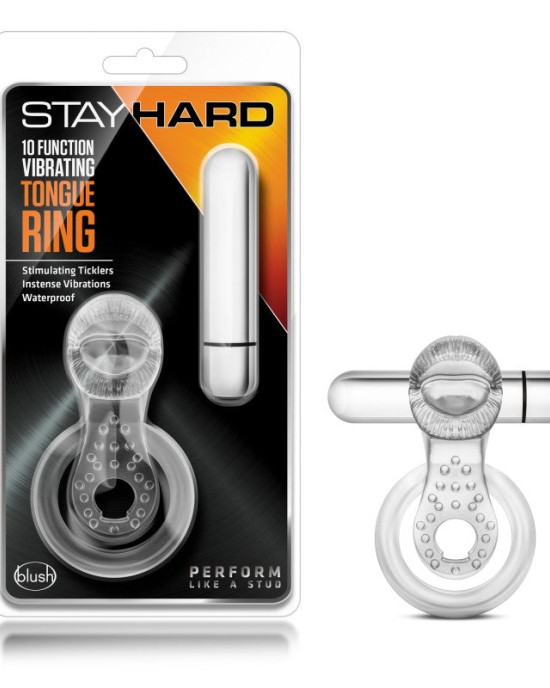 Stay Hard 10-Function Vibrating Tongue & Ring Ball Ring