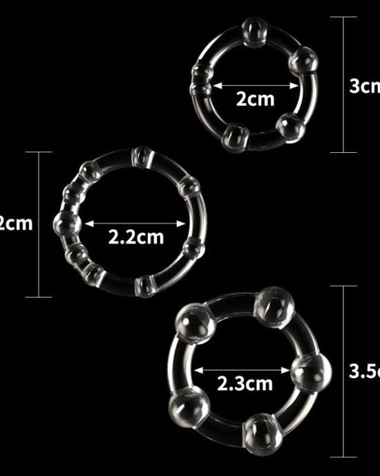 Power Plus Triple Beaded Clear Cock Rings - Set of 3