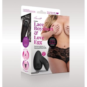 Secrets Floral Lace Boyshort & Love Egg Vibrating Panty - Black - XL/XXL