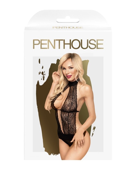 Penthouse PERFECT LOVER - Black High Neck Keyhole Playsuit - S/M