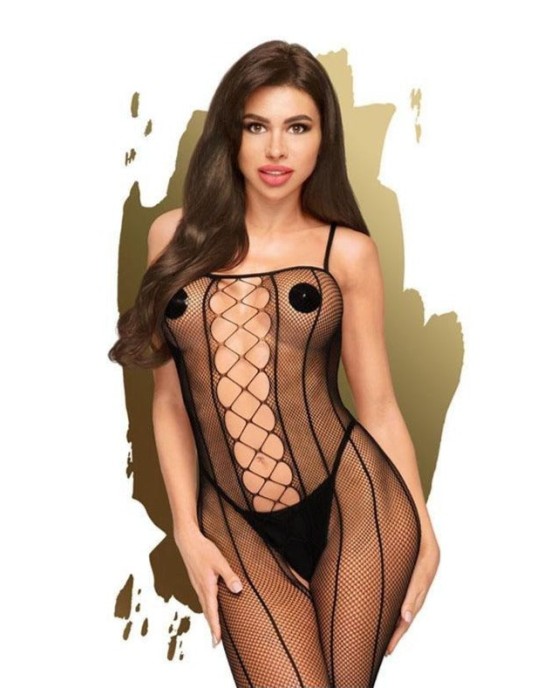 Penthouse DROP-DEAD TASTY - Black Criss Cross Top Bodystocking - XL