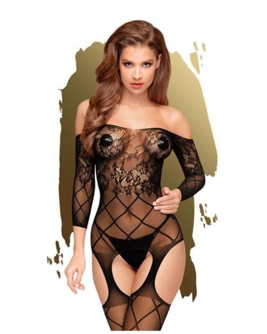 Penthouse TOP-NOTCH - Black Long Sleeved Lace  Bodystocking - S/L