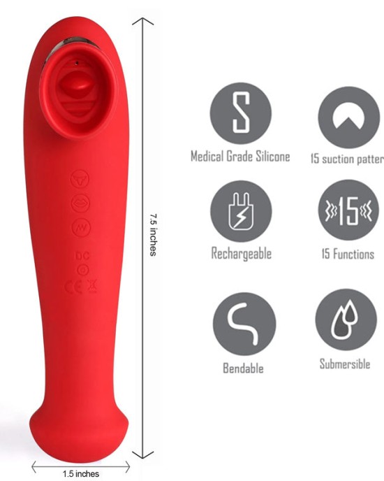 Maia DESTINY 3-in-1 Tongue Flickering Stimulator with Suction - Red