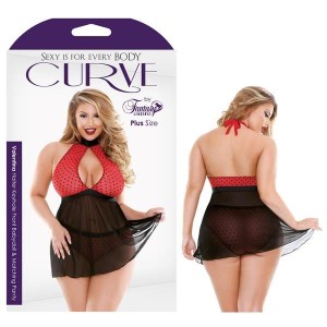 Curve Valentina Halter Keyhole Front Babydoll & Panty - 1X/2X