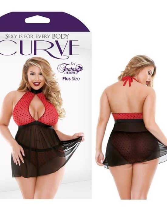 Curve Valentina Halter Keyhole Front Babydoll & Panty - 1X/2X