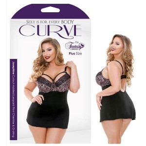 Curve Josephine Cutout Molded Leopard Print Chemise/ G-String - Rose Leopard - 1X/2X