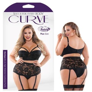 Curve Monique Bra & High Waisted Panty - Black 1X/2X