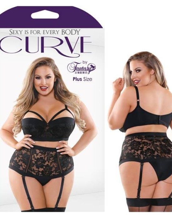 Curve Monique Bra & High Waisted Panty - Black 1X/2X