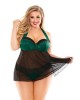 Curve Sonia Halter Tie Babydoll with Moulded Cups & Panty - Green/Black 3X/4X