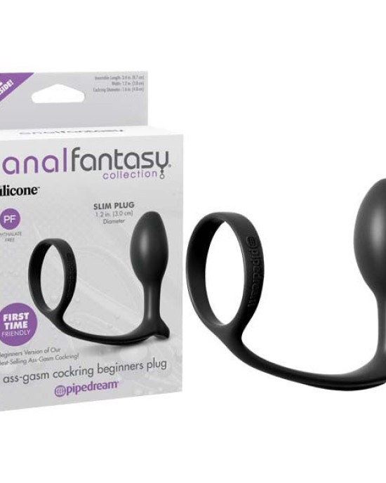 Anal Fantasy Collection Ass-Gasm Cock Ring Beginners Butt Plug - Black