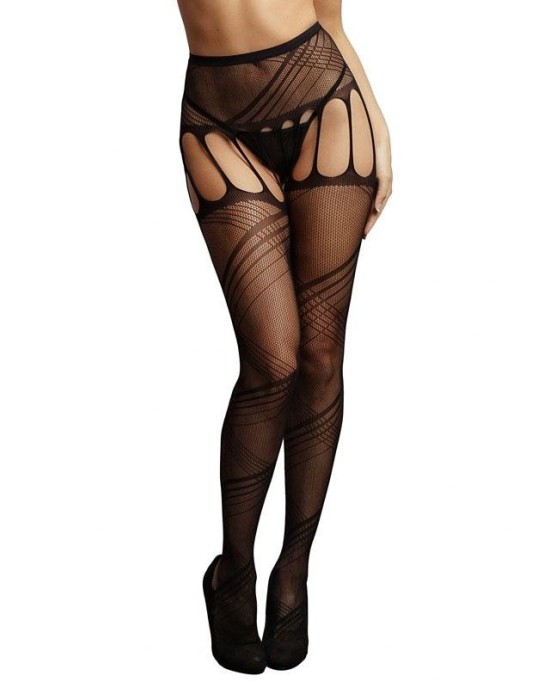 Le Desire Bliss Crotchless Cut-Out Pantyhose - Black - OS