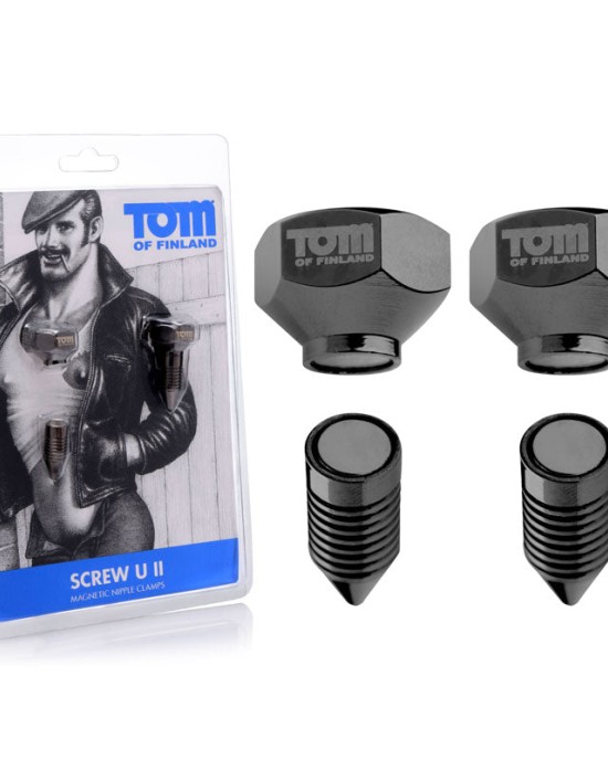 Tom Of Finland Screw U II - Metal Magnetic Nipple Clamps - Set of 2