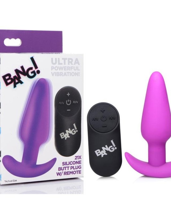 Bang! 21X Silicone Butt Plug with Remote - Purple