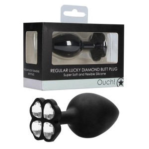 OUCH! Regular Lucky Diamond Butt Plug - Black with Gem Base