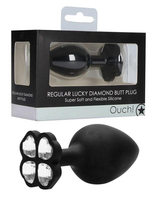 OUCH! Regular Lucky Diamond Butt Plug - Black with Gem Base