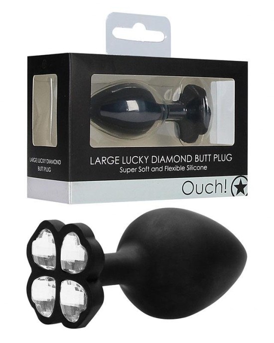 OUCH! Large Lucky Diamond Butt Plug - Black with Gem Base