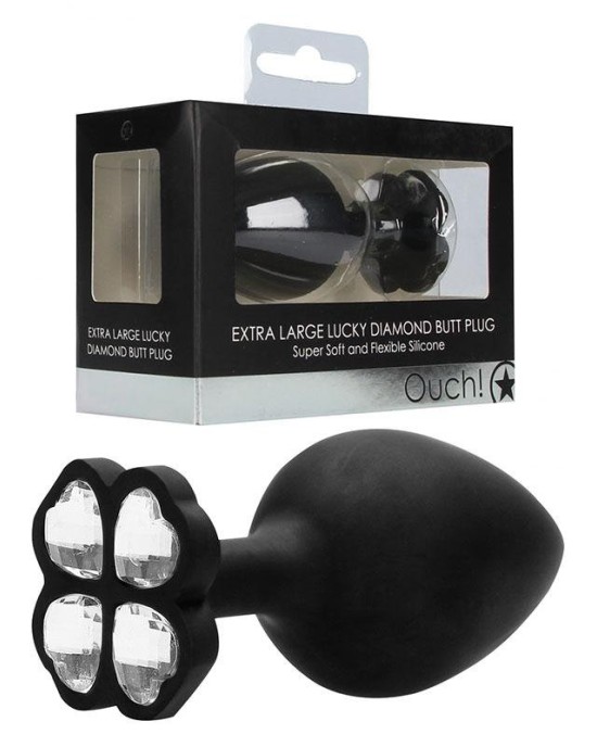 OUCH! Extra Large Lucky Diamond Butt Plug - Black with Gem Base