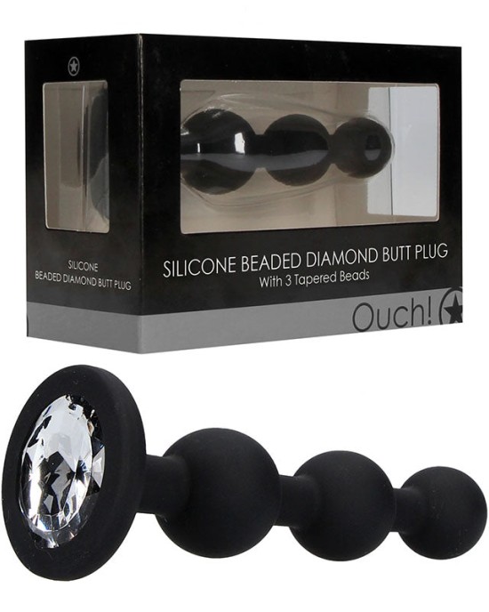 OUCH! Silicone Beaded Diamond Butt Plug - Black with Gem Base