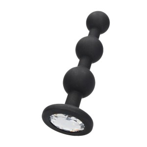 OUCH! Silicone Beaded Diamond Butt Plug - Black with Gem Base