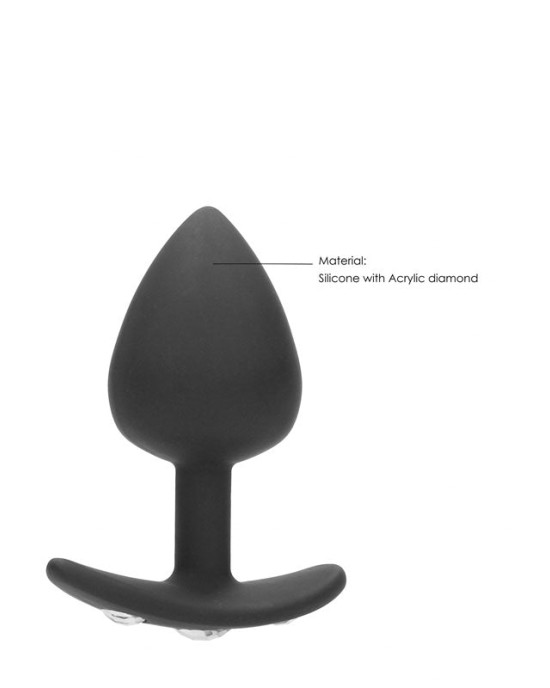 OUCH! Extra Large Diamond Butt Plug With Handle - Black with Gem Base