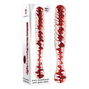 Adam & Eve Sweetheart Swirl Glass Dildo - Clear/Red