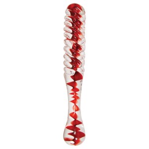 Adam & Eve Sweetheart Swirl Glass Dildo - Clear/Red