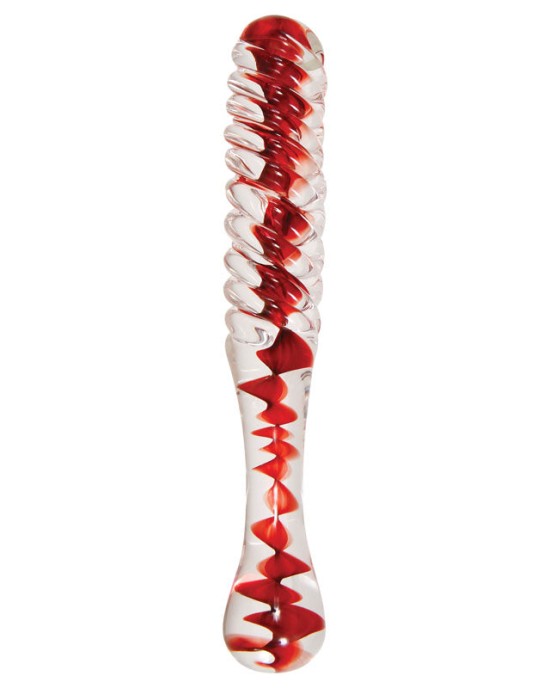 Adam & Eve Sweetheart Swirl Glass Dildo - Clear/Red