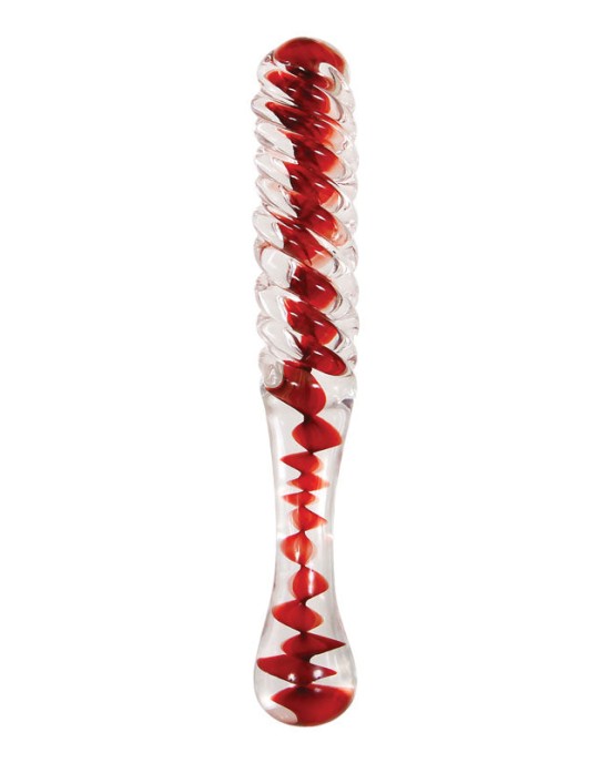 Adam & Eve Sweetheart Swirl Glass Dildo - Clear/Red