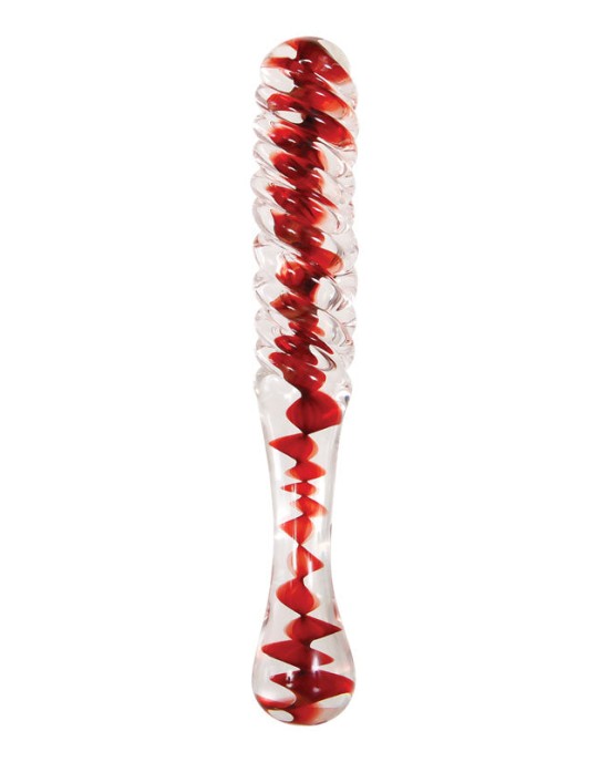 Adam & Eve Sweetheart Swirl Glass Dildo - Clear/Red